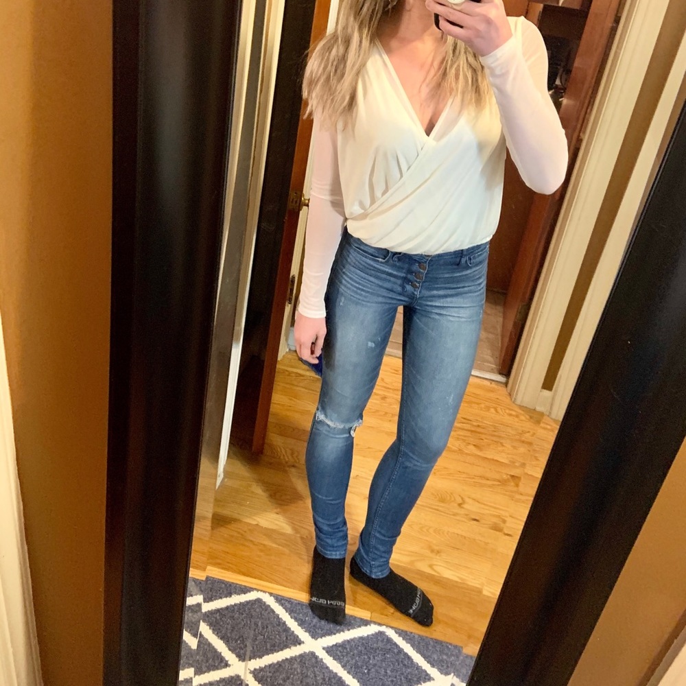 sheer white v neck top